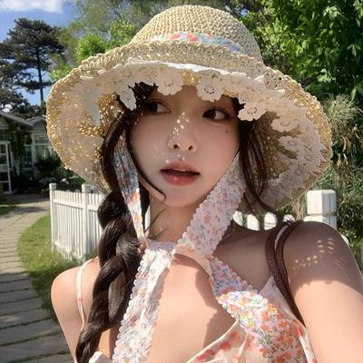 UV Protection Beach Hat Floral Outdoor Visor Cap Sweet Weave Straw Hat  Outdoor
