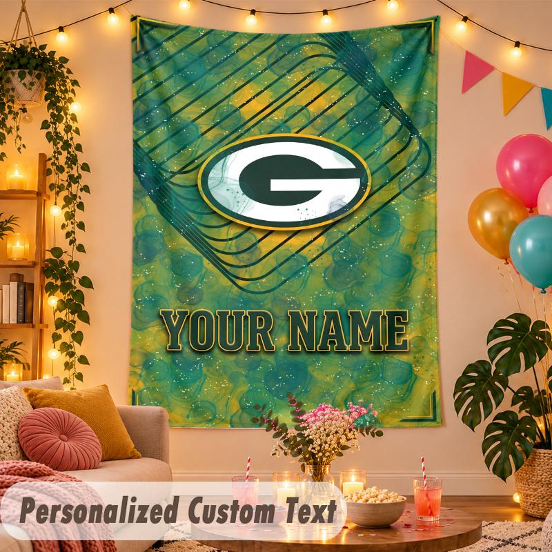 Green Bay Packers Personalized Wall Tapestry Custom Name Text Polyester Hanging Decor Home Room