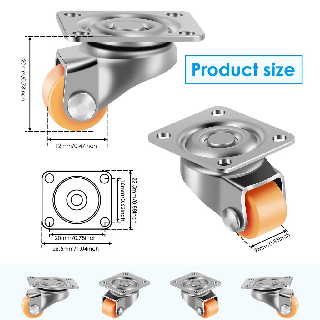 8/16PCS Mini Caster Wheel Heavy Duty Furniture Swivel Caster Wheel Self-Adhesive Furniture Rolling Wheel for Table Chair Sofa