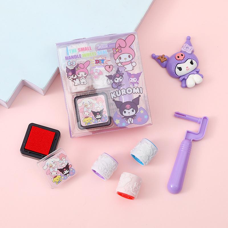 2026Sanrio Kuromi My Melody Cinnamoroll Stamp Cute Roller Pattern Journal Material Class Encouragement Stamp Girls Birthday Gift