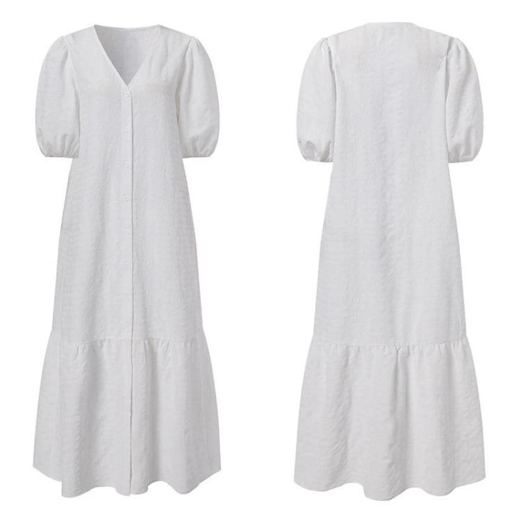 Letní Dámské Maxi Šaty Elegantní Nadměrná Velikost Jednodílné Šaty Výstřih do V Jednobarevné Poloviční Rukáv Vintage Plážová Párty Móda Sexy Dámské Oblečení