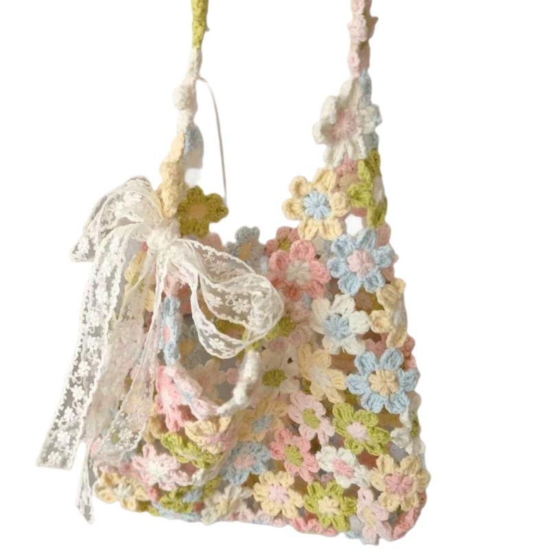 Spring flower bag wool hand-woven material bag crochet crochet DIY gift to pass the time bustling bag