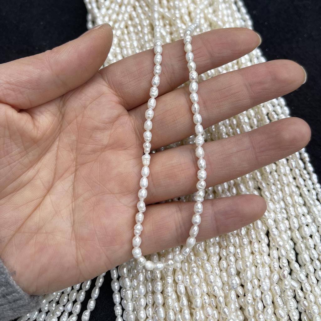 Natural White Rice Pearl Beads 2.8-3.2mm 36cm Small Irregular Loose Pearls For Beginner DIY Jewelry Making, Low Grade Cheap Practice Craft Pearls