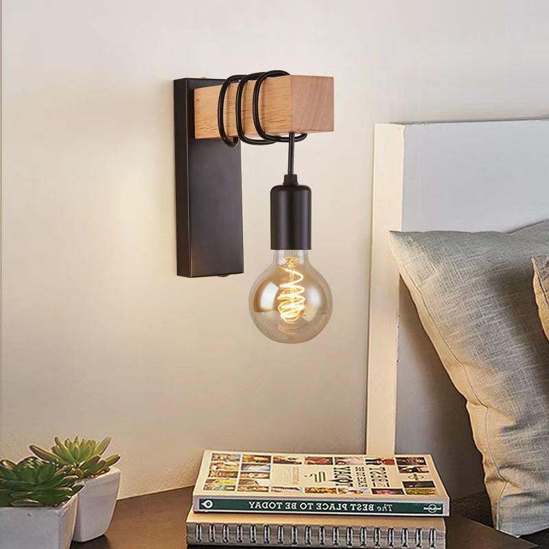 American Iron Art Wood Wall Lamp, E27 Single Head - Bedroom, Hallway, Corridor
