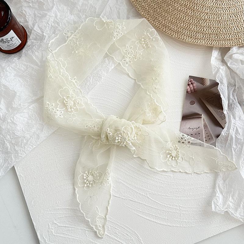 Lace silk scarf high-end three-dimensional relief embroidery embroidery silk scarf versatile neck protection small scarf scarf decorative belt