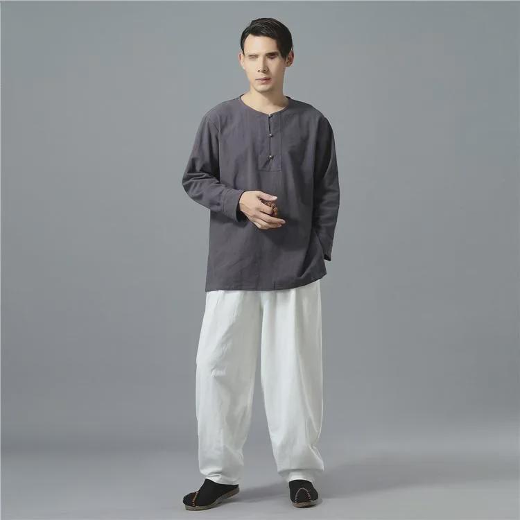 Men's Summer Cotton-Linen Wide-Leg Elastic Waist Pants