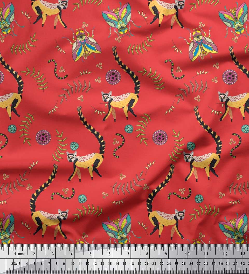 

Японская креп-сатиновая ткань Soimoi с принтом в виде листьев, мух и лемуров, 42 дюйма по метрам 42 Inch Wide - Poly Crepe фиолетовый