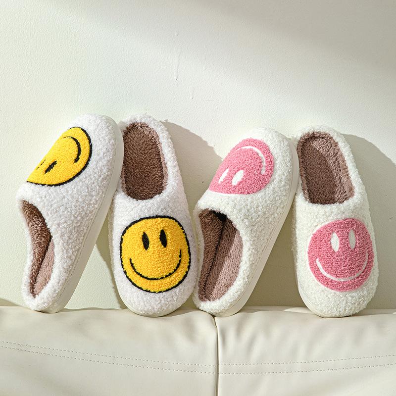 New smiley cotton slippers Korean version ins style fashion home warmth couple outdoor non-slip outer slippers women