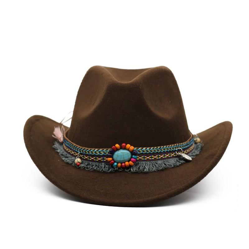 Jewel Ethnic Style Cowboy Hat, Crimped Felt Hat, Western Hat, Outdoor Riding Hat, Men's and Women's Cowboy Hats