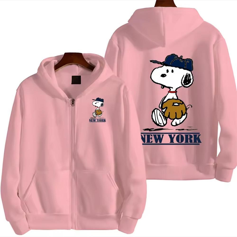 Snoopy Print Unisex Zip-Up Hoodie - Warm & Loose for Autumn/Winter
