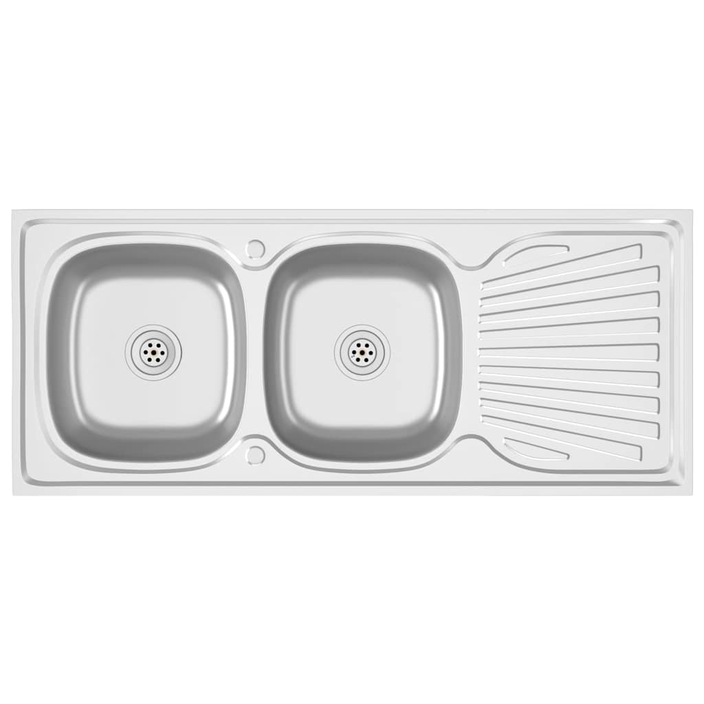 Vidaxl Double Bowl Kitchen Sink, Silver, 1200X600X155 Mm, Steel