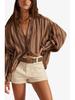 Cardigan chemise à manches longues rayé ample pour femme, style littéraire d'été