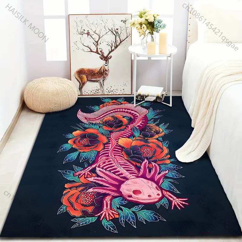 Salamander- und Blumendruck Teppich für Wohnzimmer Schlafzimmer Bettseite Sofa Bodenmatte Moderne Heimdekoration Gang Korridor Bereichsteppich
