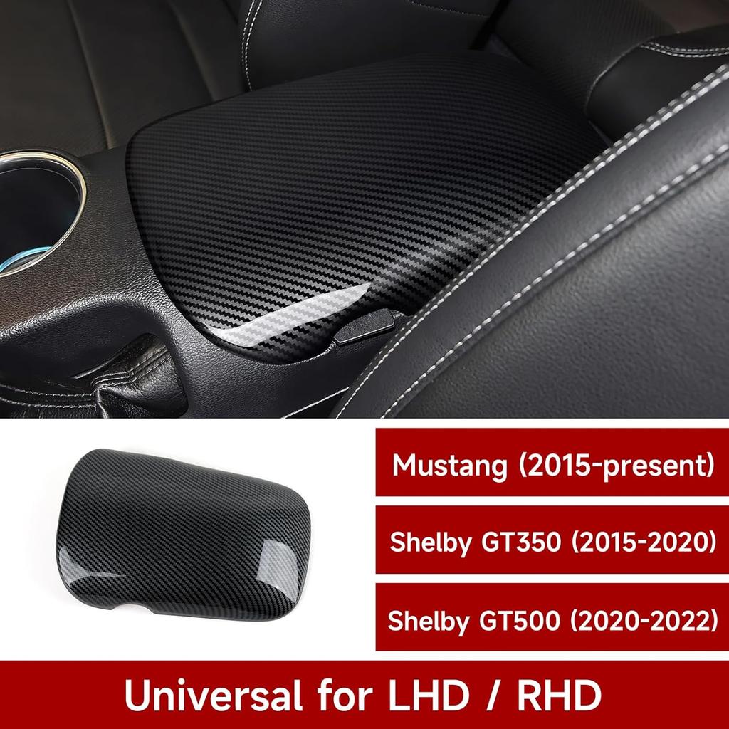 Car Center Console Armrest Storage Box Sticker ABS Carbon Fiber Decal Interior Trim Cover for Ford Mustang 2015-2026 / Shelby GT350 2015- / GT500 -