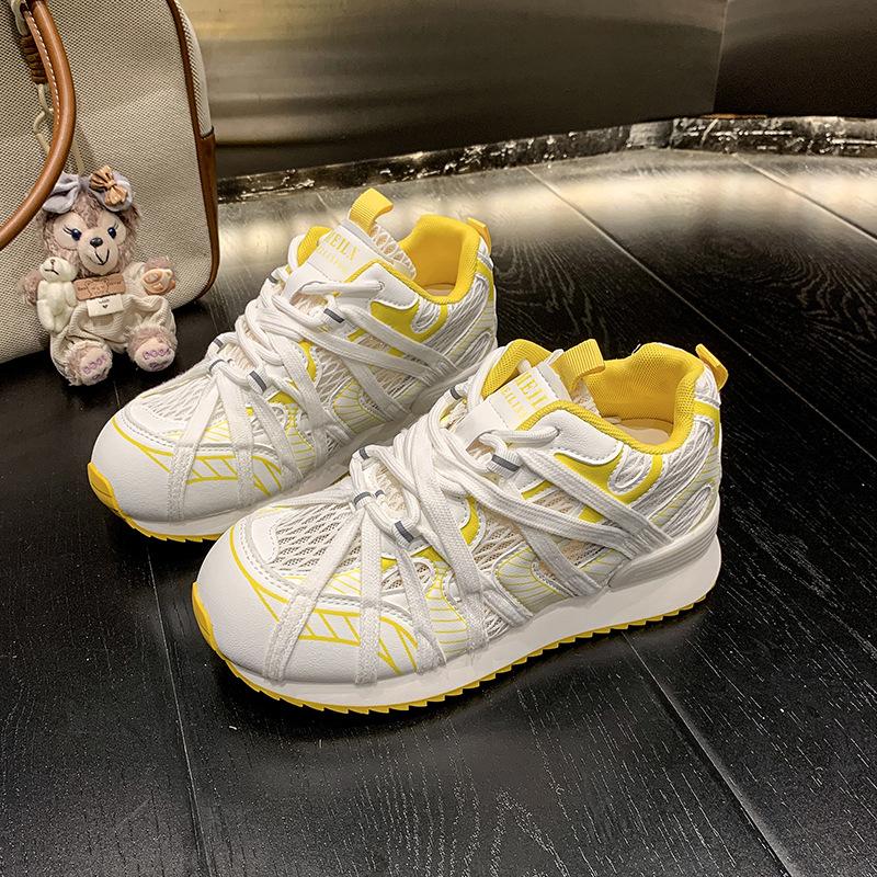 

European station strap splicing platform Forrest Gump shoes women s 2025 new mesh breathable height increase and thin casual sports shoes 40 бежевый