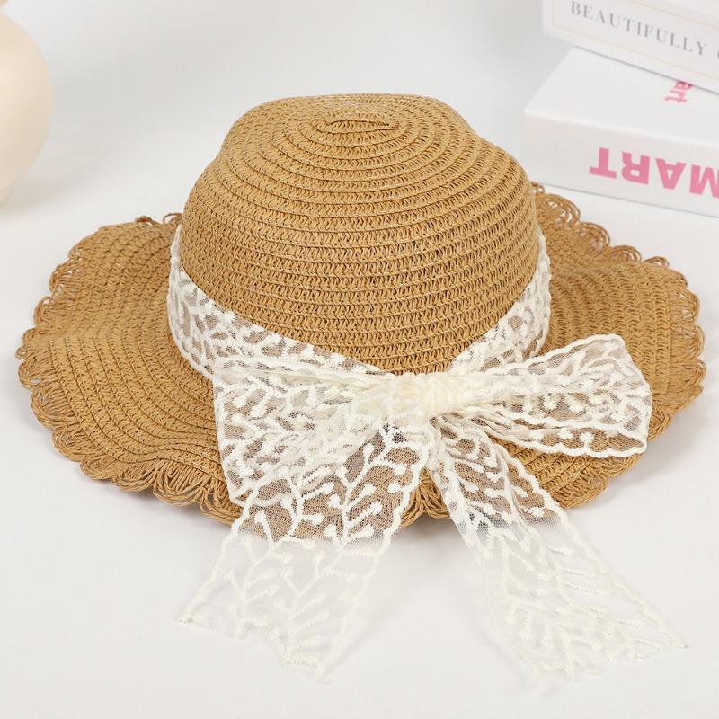 New Lace Ribbon Straw Hat Women's Summer Sunscreen Sun Hat Seaside Shade Idyllic Hat