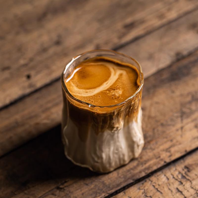 Borosilicate Glass Heat-Resistant Cup: Iced Americano & Milk Coffee with Bark Pattern