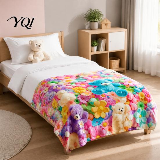 Soft Texture Blanket for Couch Teddy Bear Floral Print Blanket, Super Plush Throw Cute Bunny Personalized Space Decoration Puppy Pattern, Cozy Flannel