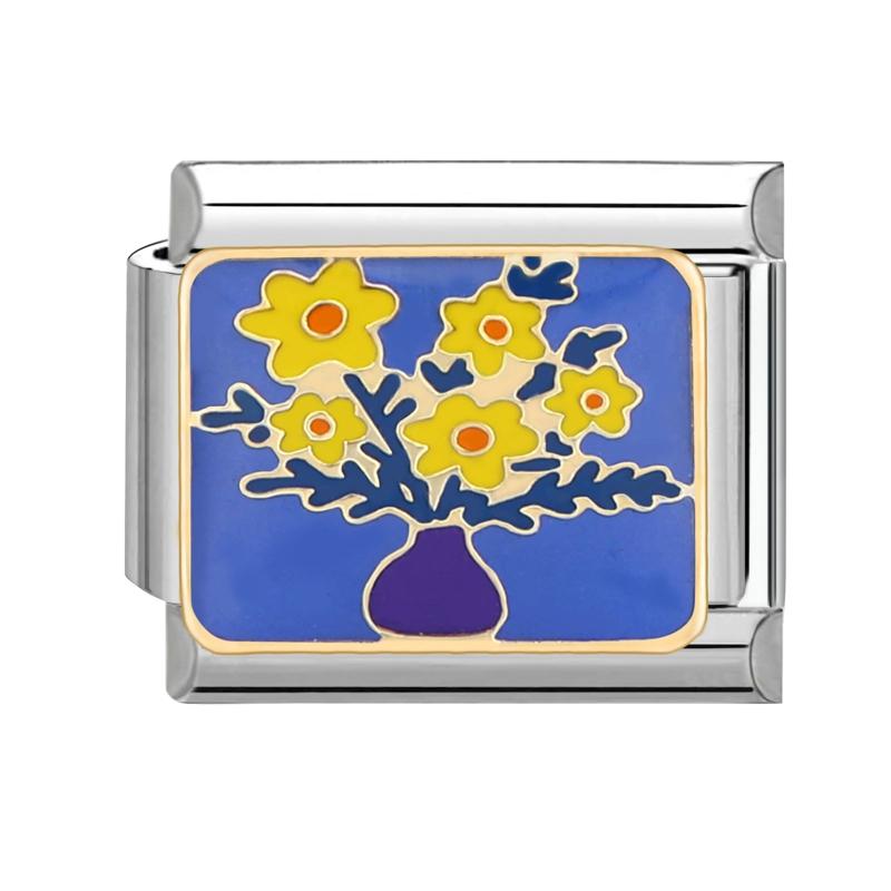 Summer Spring Colorful Flowers Bouquet Tulip Rose Heart Italian Charm Links Fit 9mm Bracelet Stainless Steel Women DIY Making