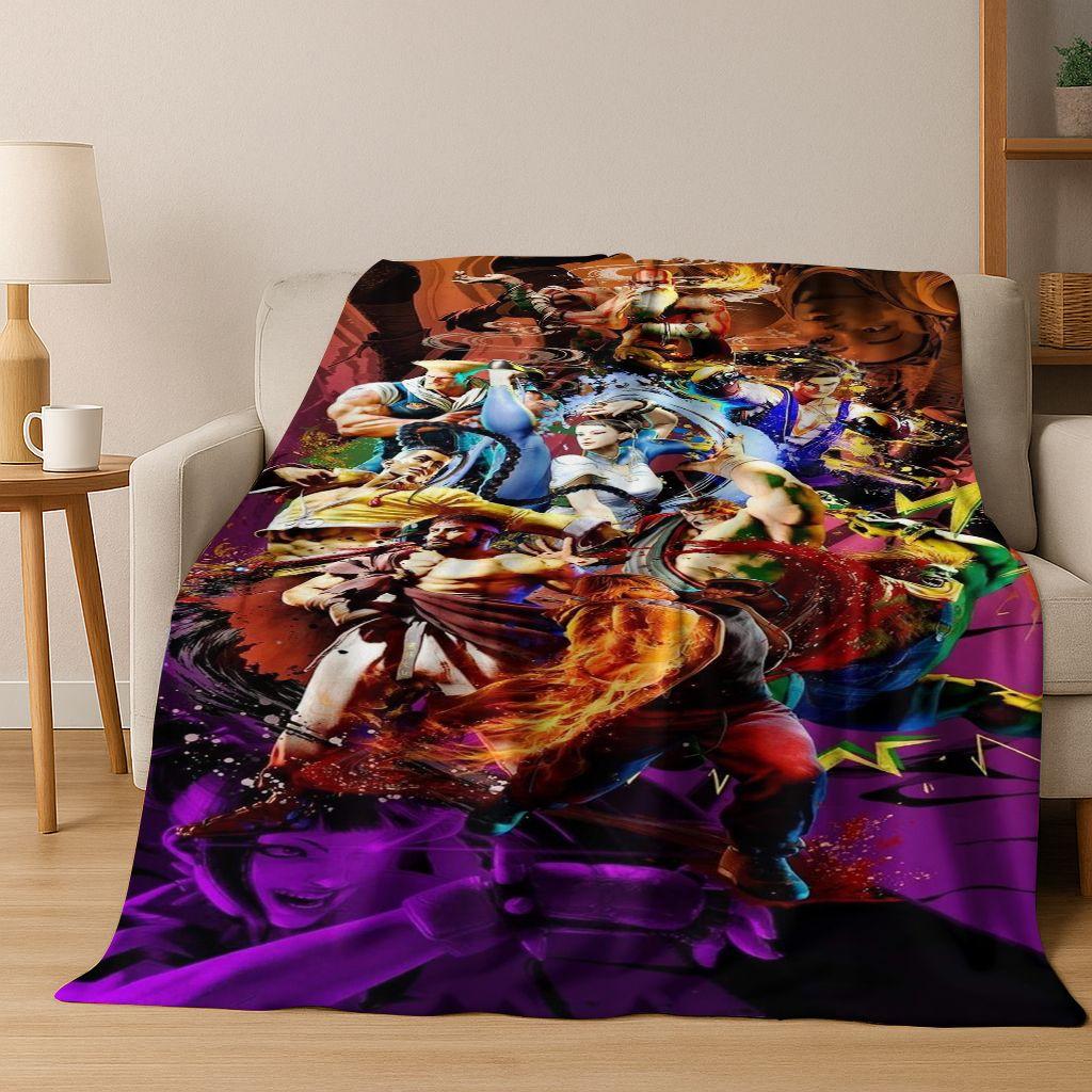 Retro Street Fighter 6 Characters Game Chun-Li Art Flannel Blanket,Cozy Soft Throw Blanket for Home Bedroom Bed Sofa Cover Kids