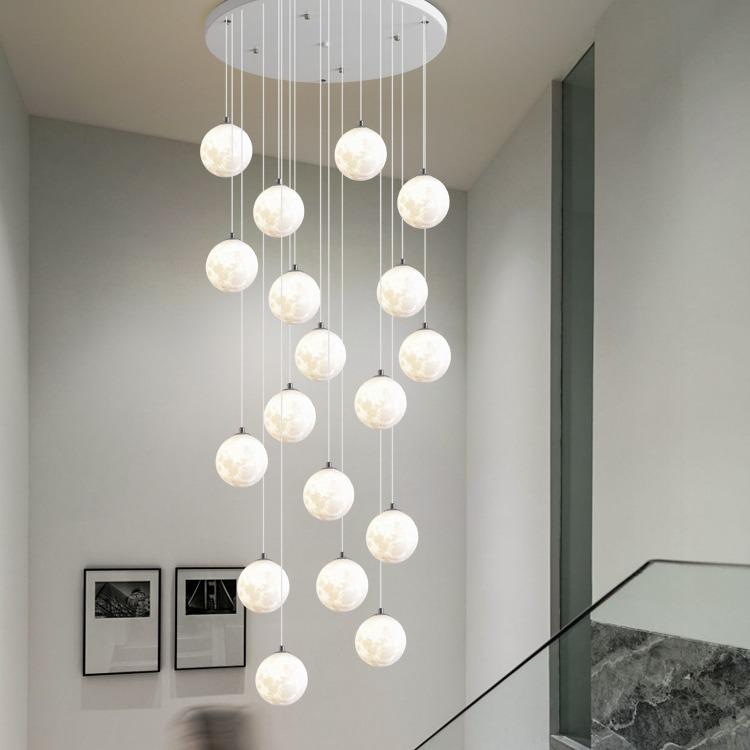 Modern Minimalist Moon Planet Staircase Pendant Chandelier for Duplex Villa Living Room