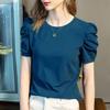 Summer Short Sleeve Tee Women's French Style Bubble Sleeve Top