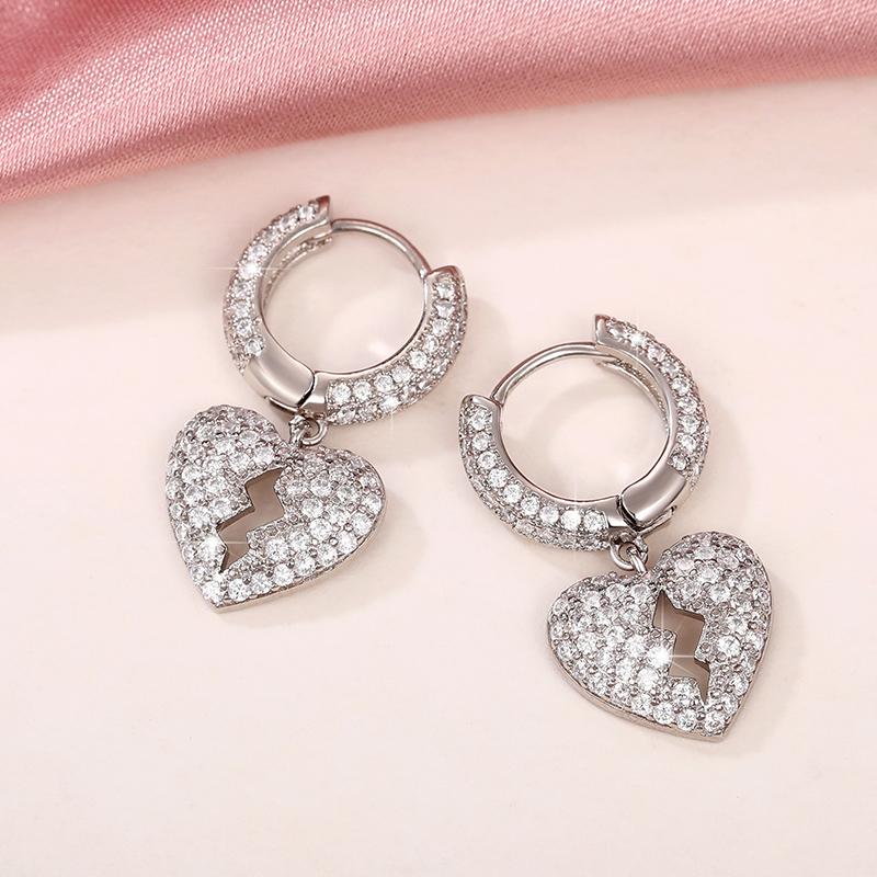 Huitan Men/Women Heart Earrings Zinc Alloy Color Full Paved CZ Stone Simple Versatile Ear Accessories Couple Love Earrings Zircon