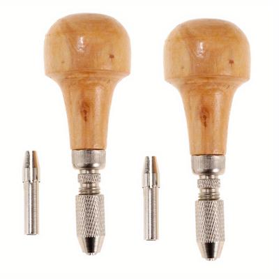 2 Sets Jewelers Pin Vise Bead Drill Bits With Wood Ball Handle Collet Tool