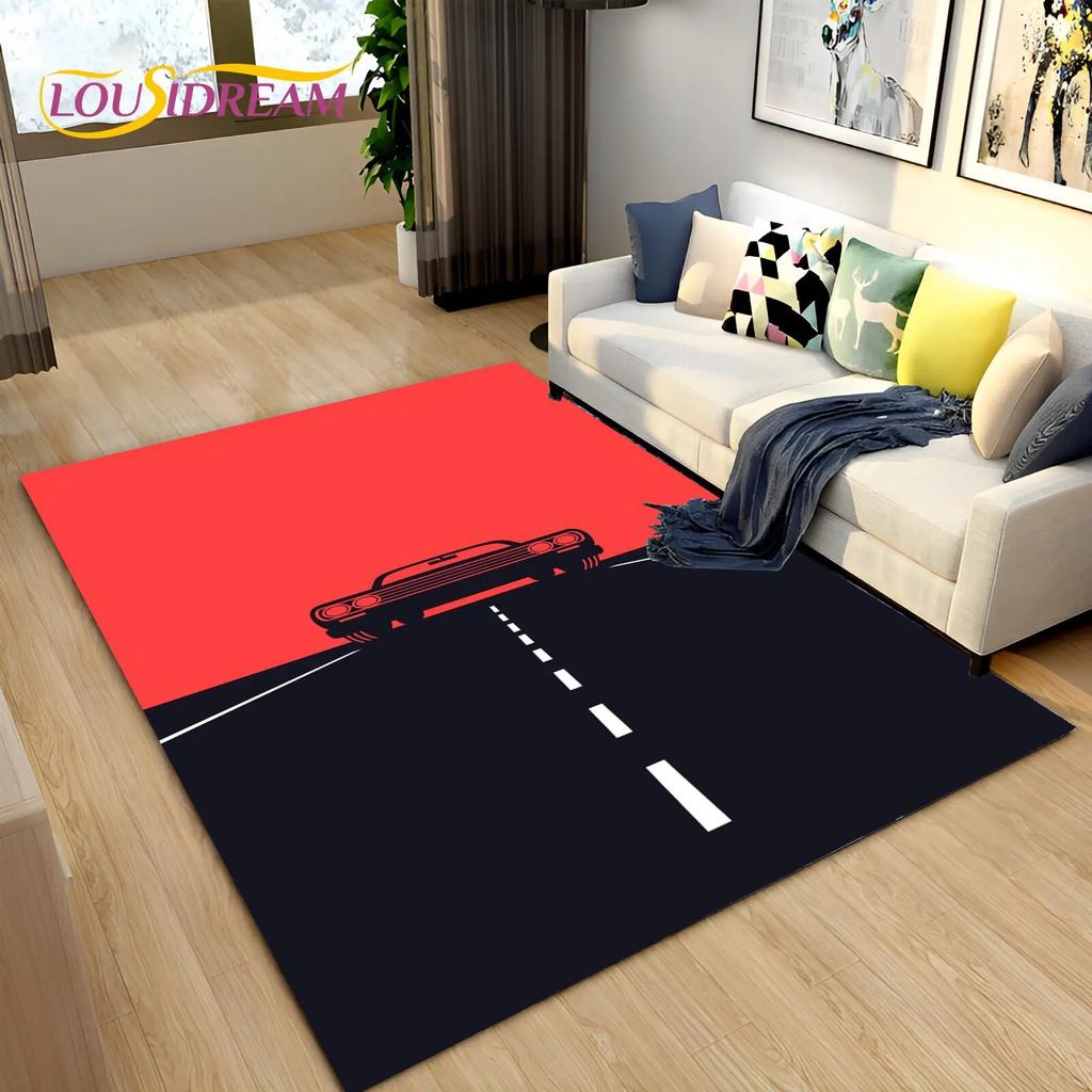 3D Racing Sports Car Soft Area Rug Large,Carpet Rug for Home Living Room Bedroom Sofa Doormat Decor,Kid Play Non-slip Floor Mat