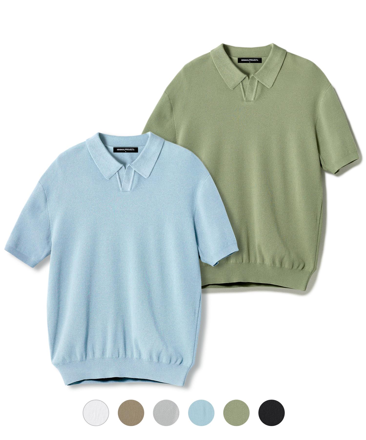 Minimal Project Linen-Like Cool Dry Open Collar Knit Mnt108 / 6 Colors White/M