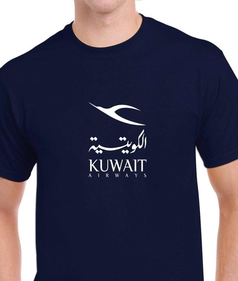 Kuwait Airways White Logo Airline Geek Navy Blue Cotton T-Shirt S