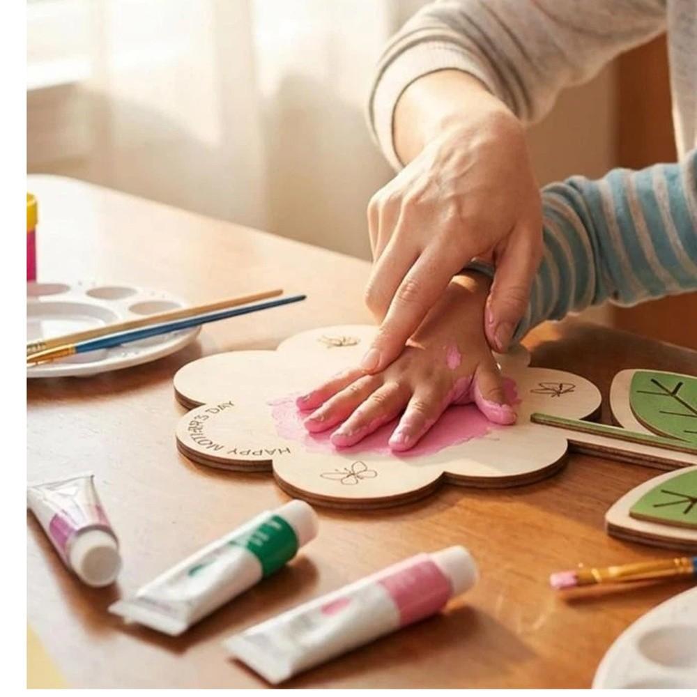 Decoration Mother's Day Plaque Hand Painted Wooden Flower Craft Kids DIY Painting
