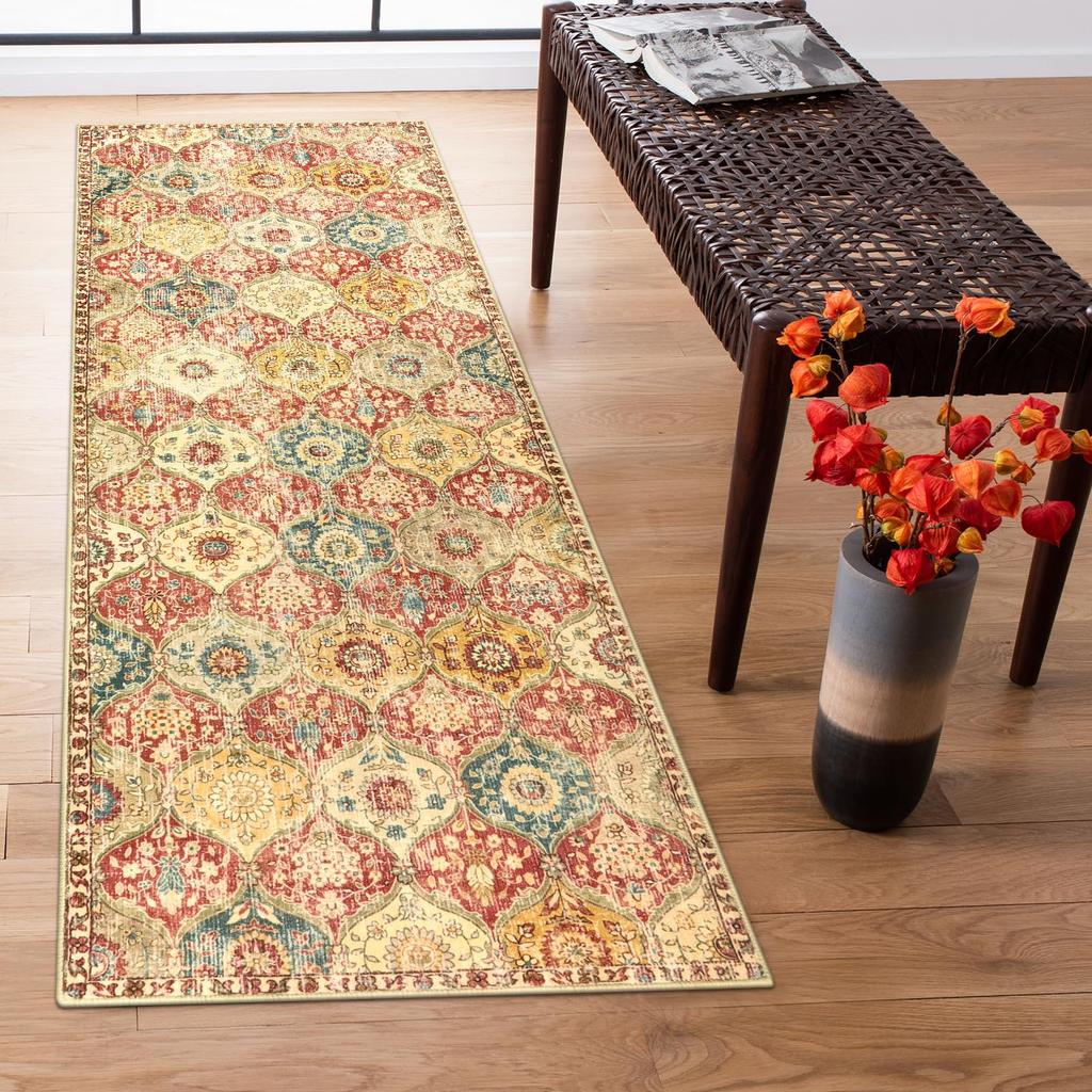 Moroccan Runner Rug - Non-Slip, Washable Kitchen, Laundry Room, Bathroom Mat Bedroom, Balcony Rug Home Decor