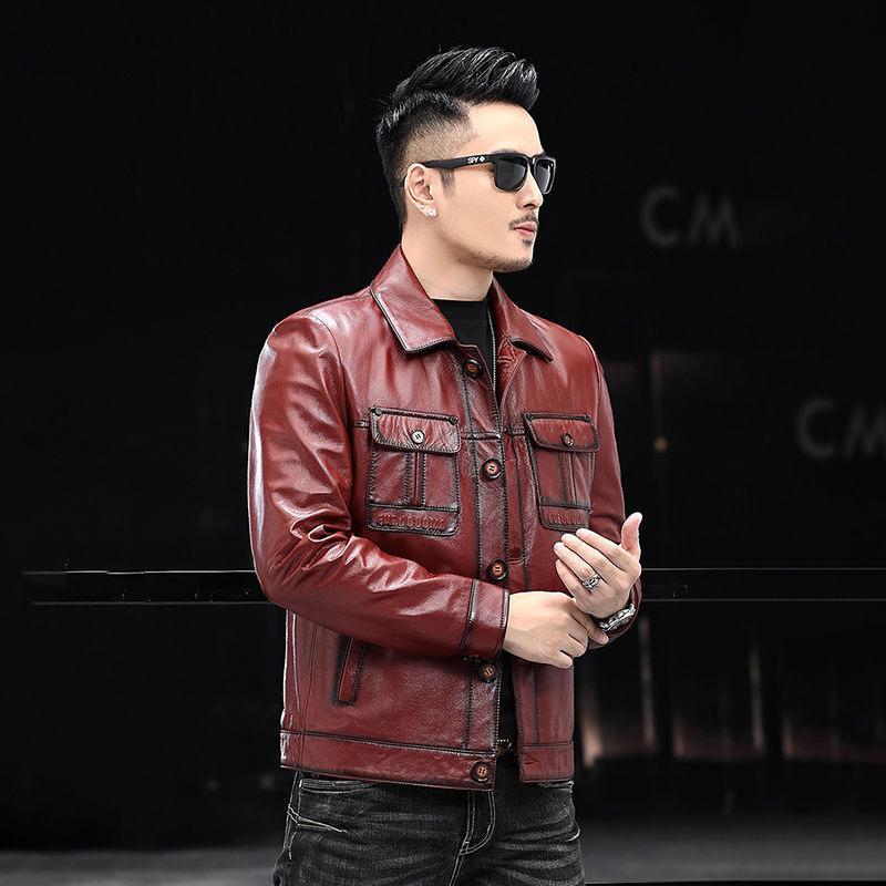 Genuine leather jacket men's first-layer cowhide autumn and winter new motorcycle jacket leather jacket business casual jacket trend