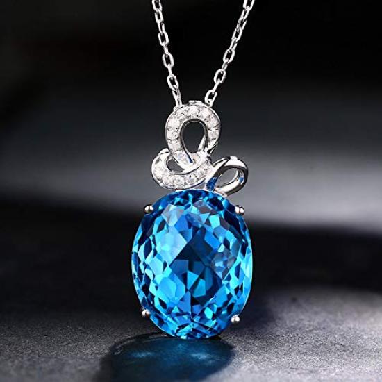 Women's Aquamarine Crystal Necklace Pendant in White Gold Tone, Blue Design Necklace, Perfect Gift for Women, Students, Birthdays (Luxurious Large