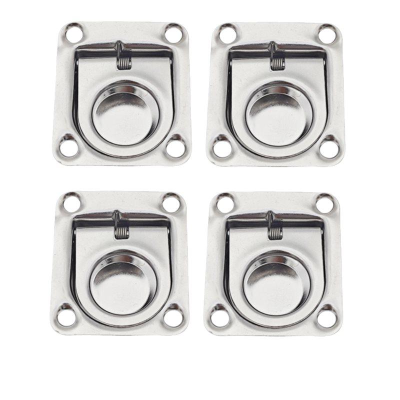 For Marine For BOAT Yacht 4PCS Stainless Steel 304 Reccessed Pull Handle Locking Pull Ring 44X38mm