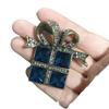 Retro Christmas Glass Rhinestone Brooch Gift Box - Fashion Holiday Pin for Coats and Suits