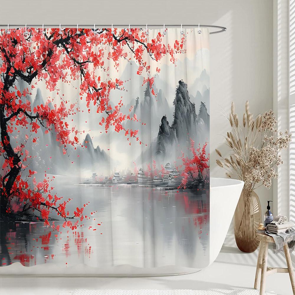 Outdoor Scenic Duschvorhang Wasserfall Landschaft Natur Landschaft Tropischer Wald Polyesterstoff Duschvorhang Badezimmer Deko