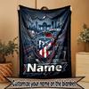 Custom Name Personalized Atletico Madrid Print Blanket, Home Decor, Bedroom, Sofa, Camping, Couch, Gifts for Birthday Christmas