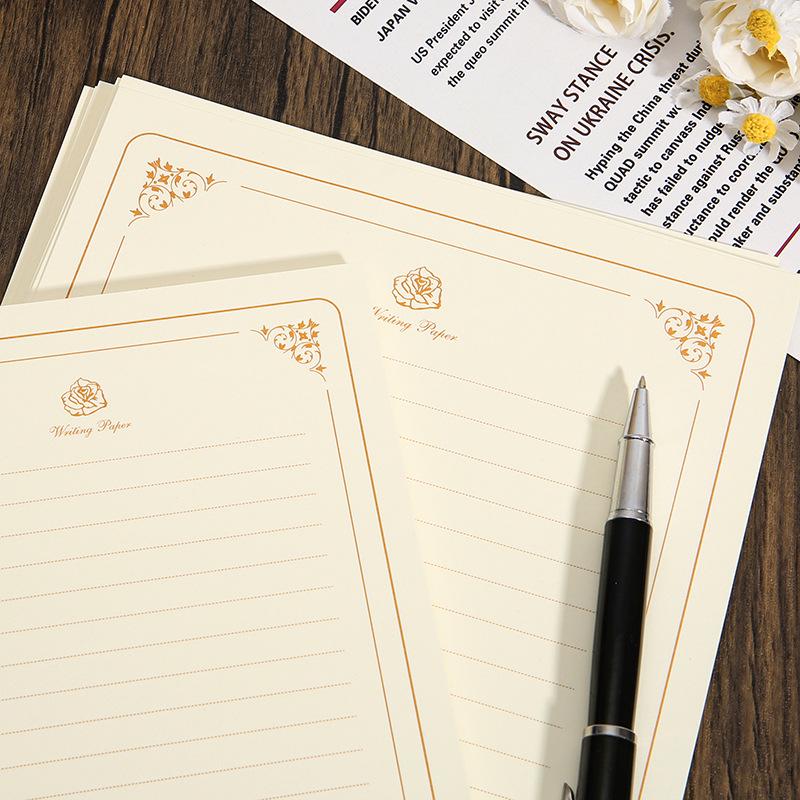 Golden Rose Romantic Retro Letter Paper - Handwritten Love Stationery (B5, A5, A4)