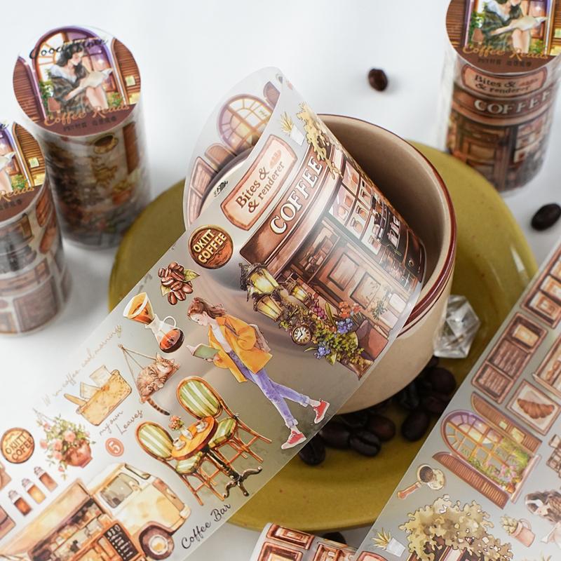 PET Tape Beautiful Time Series Garden Scenery Character Pattern Hand Account Landscape Tape DIY Greeting Card Cup Decoration