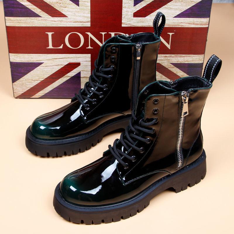 

Мужская мода в корейском стиле панк клубная одежда ковбойские ботинки на платформе лакированная обувь осенне-зимние ботильоны ботильоны мужские 265 зелёный