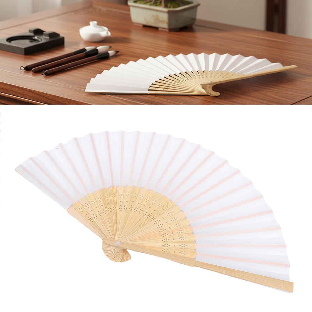 Folding Hand Fan 21cm Blank Silk Fabric Bamboo Folded Hand Fan for Wedding Daily Use