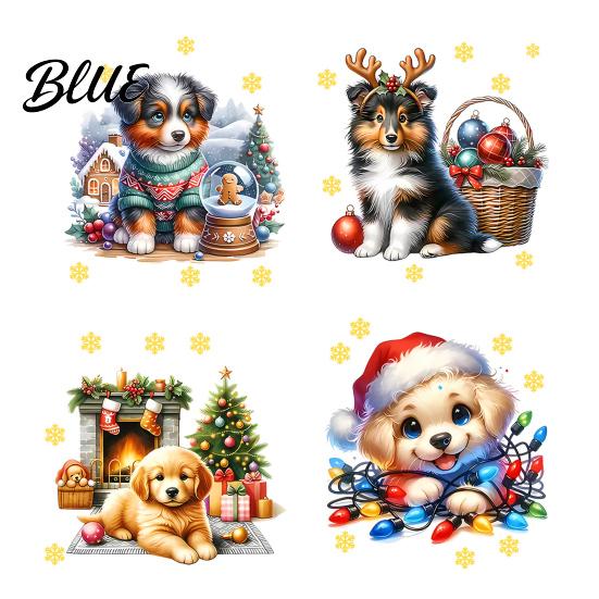 Versatile PVC Surface Stickers Christmas Cute Puppy Wall Stickers Waterproof Decals Peel And Stick Animal Removable Window Clings Art Decor for Home