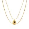 Gold Plated Stainless Steel Layered Black Stone Pendant Necklace for Women