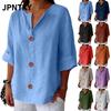 JPNTKY Women's Fashion Casual Solid Color Print 3/4 Sleeve V Neck Blouses & Shirts
