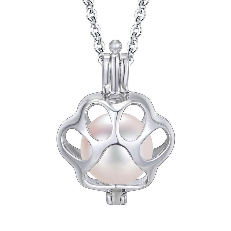 S925 Sterling Silver Cat Paw Pendant Necklace with Openable Cage