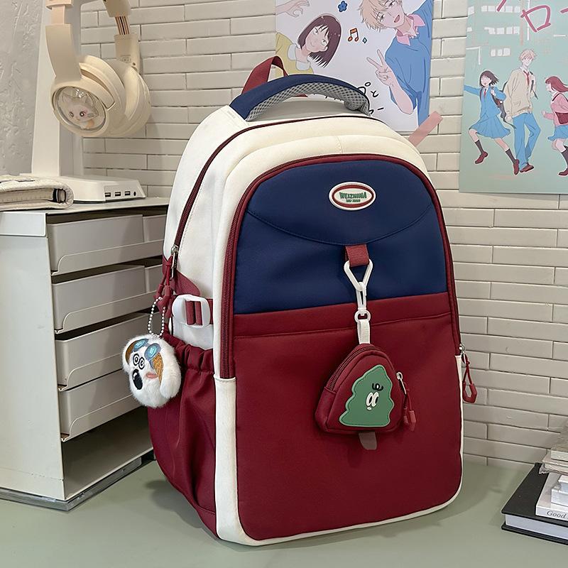 School Bag Korean Version Contrasting Colors, High Quality and Large Capacity, Junior High School Student School Bag, High Value Ridge Protection