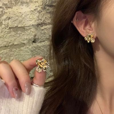 Opal Flower Earrings Simple Cold Wind Temperament Earrings Light Luxury High Sense Niche Earrings Women