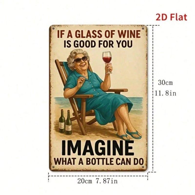 Vintage Metal Wine Beach Wall Art Poster, Retro Tin Sign for Home Decor Gift